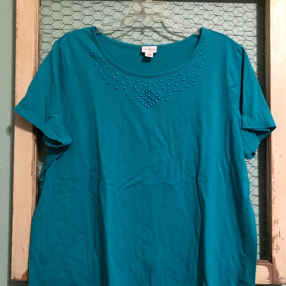 Plus size embellished teal shirt